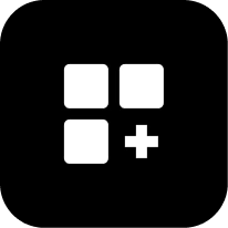 A black and white image of a square with an add symbol.