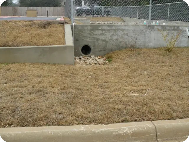 A dog is standing in the dirt near a fence.