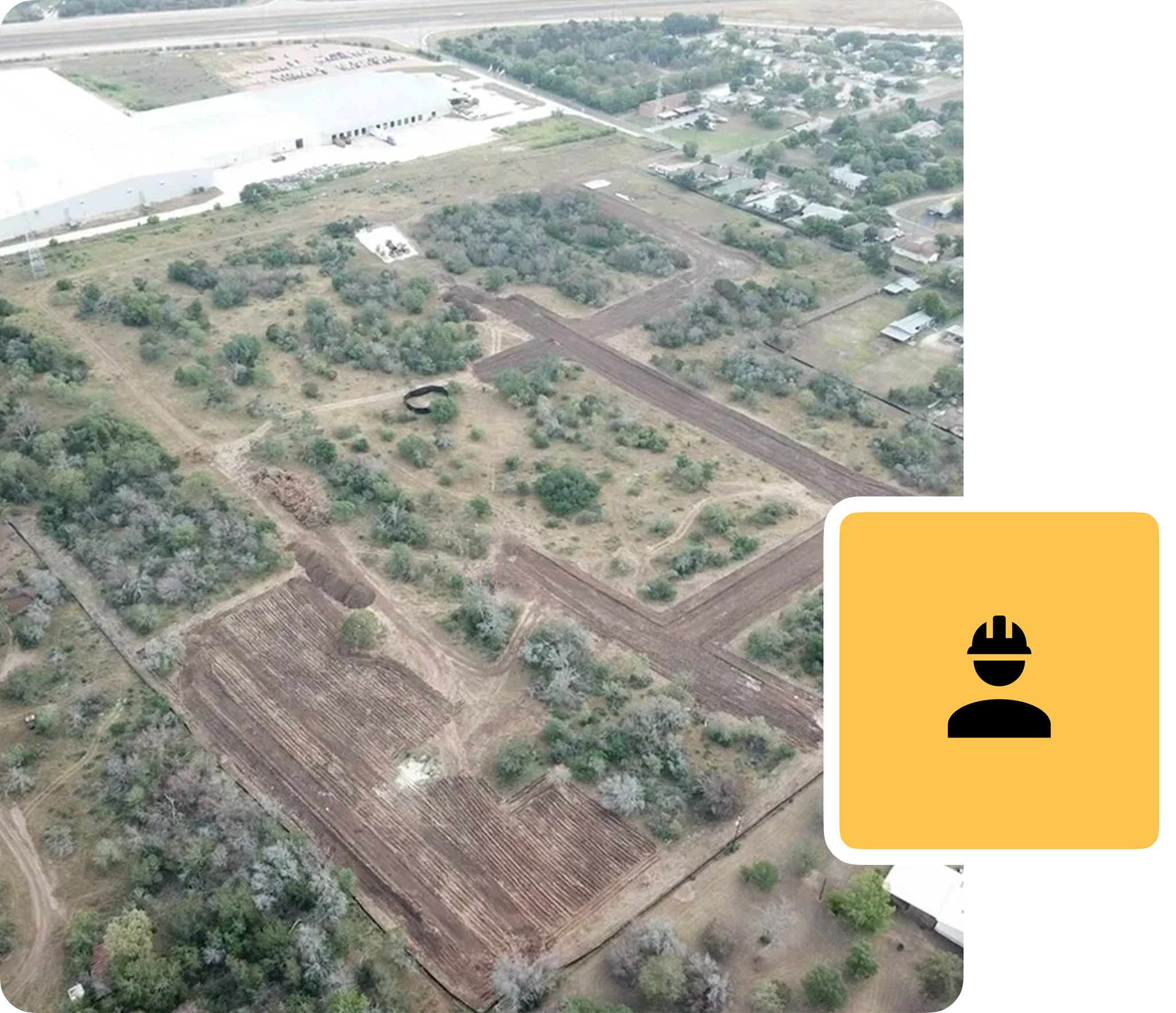 A construction site with an aerial view of the land.